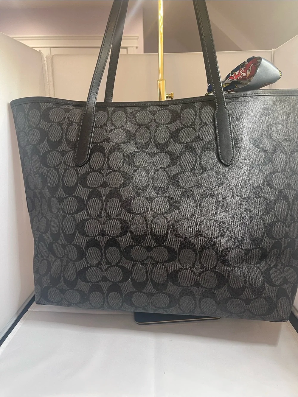 Coach Black Signature City Tote with Blue Star Appliqués - Picture 3 of 8